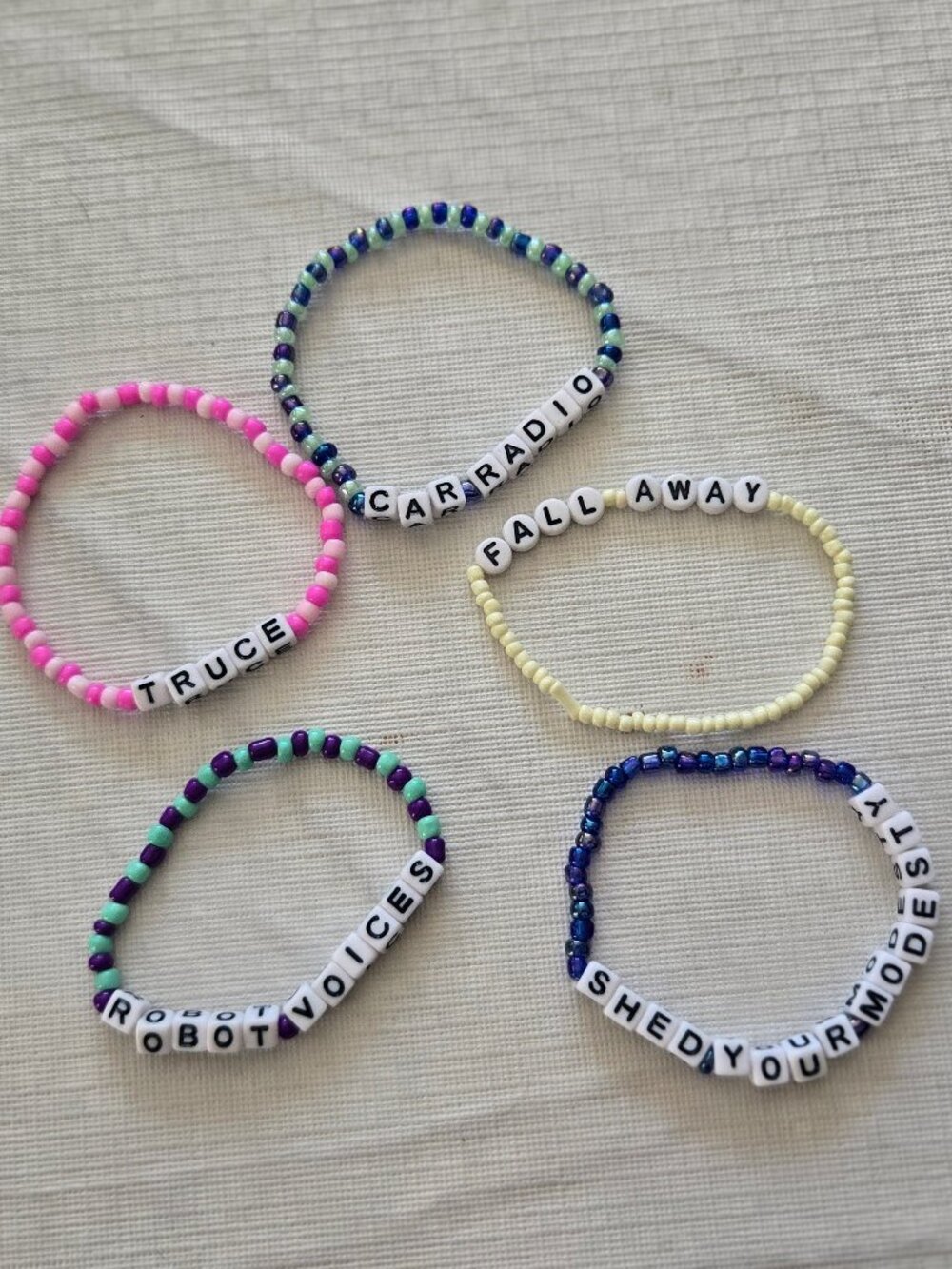 Handmade Twenty One Pilots seed beaded bracelets, set of 5